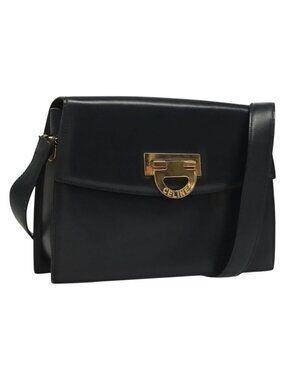 Authentic CELINE Shoulder Bag Leather Navy Gold